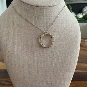 Vintage Avon Silver and Gold Double Ring Crystal Pendant Necklace